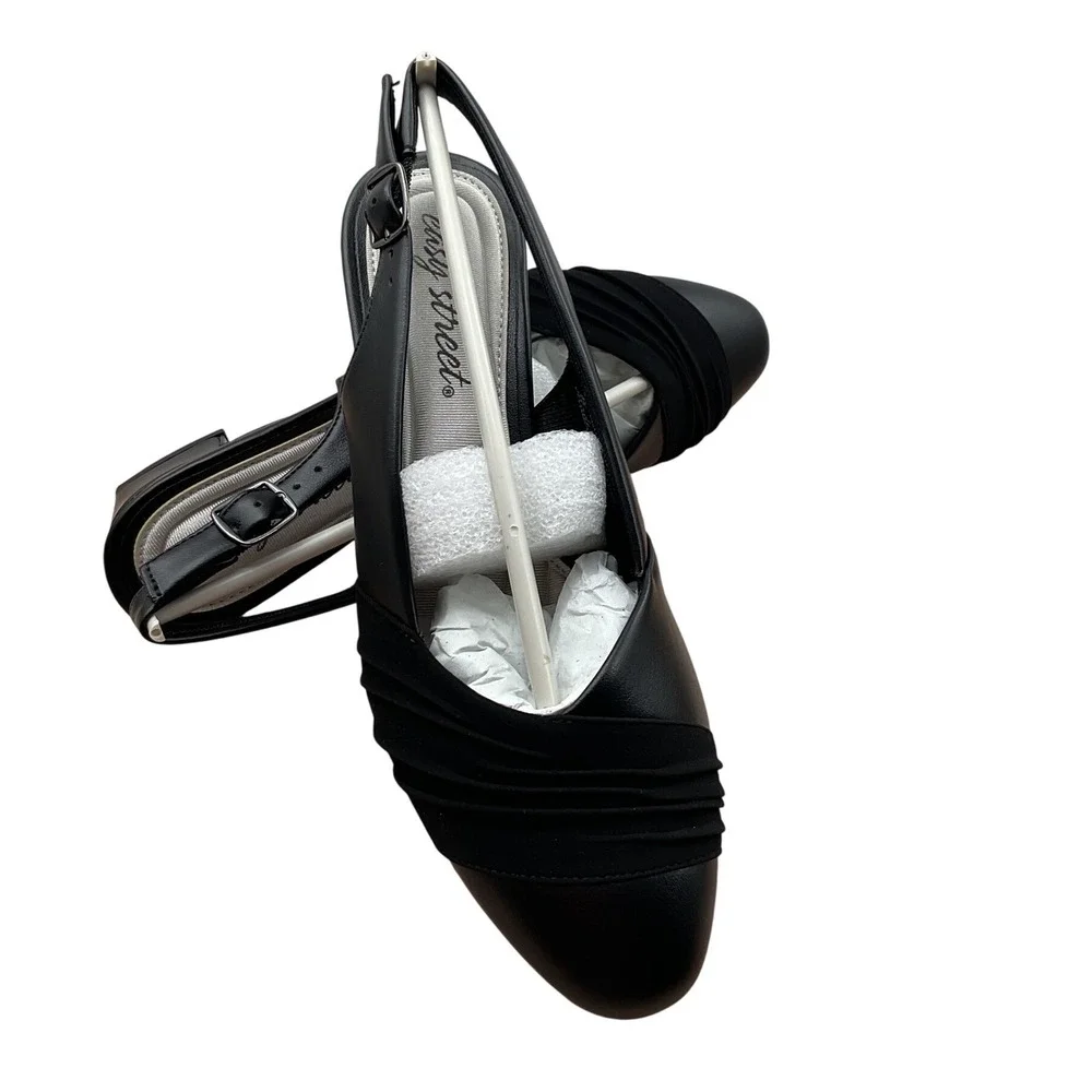 Easy Street Womens Black Ruched Slingback Block Heel Pumps 31-7761 Size 6M